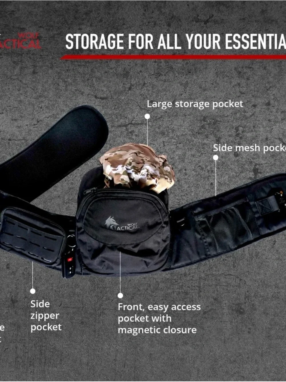 Kids Tactical Black Belt Bag with Easy-Access Pocket